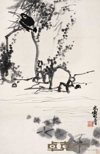 潘天寿 泉石栖禽 立轴 68.5×44.5cm